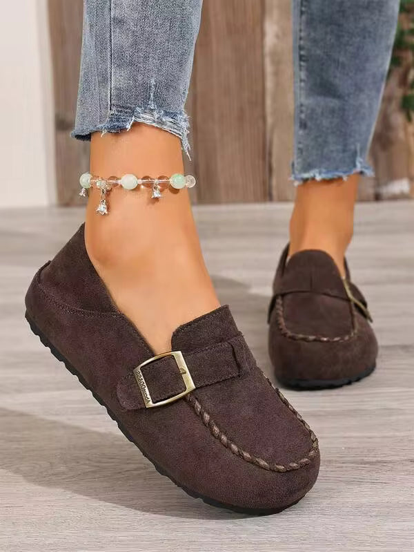 Women's Flat Casual Shoes With Adjustable Buckle, Soft And Comfortable, Round Toe And Widened Wedge Heel, Suitable For School, Dates, Shopping, Walking And Office, Combining Leisure And Sports, Women's Single Shoes Can Be Worn All Year Round.